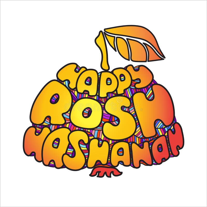Happy Rosh Hashanah Handwritten Lettering. Vector Illustration. Stock Vector Illustration of
