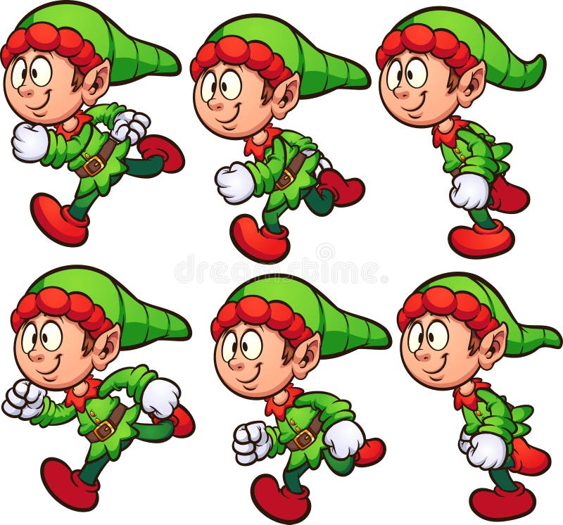 Happy running Christmas elf ready for animation vector illustration