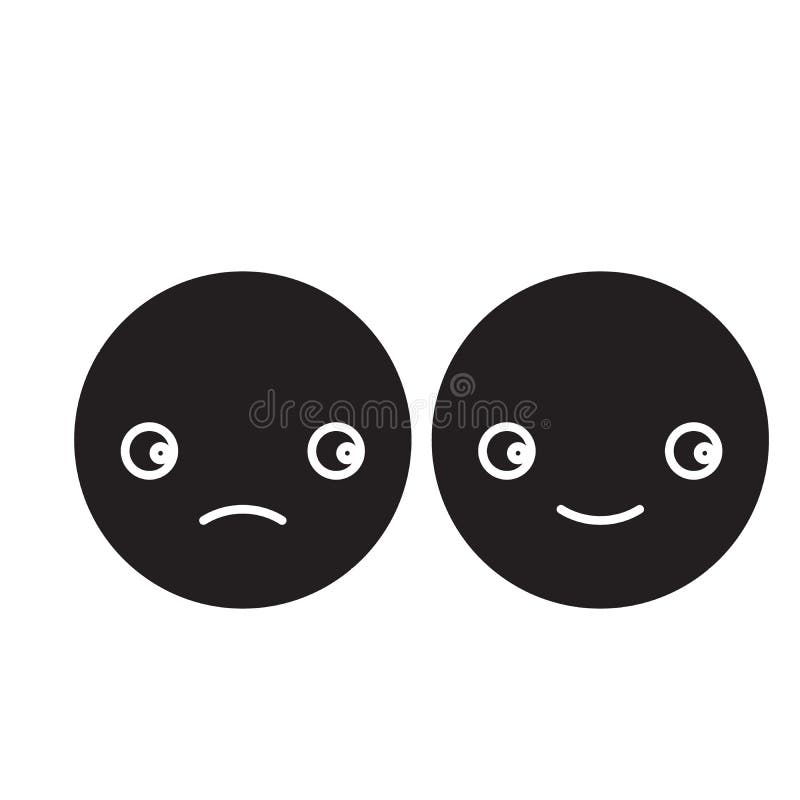 Happy and Sad Emoji Black Vector Concept Icon. Happy and Sad Emoji Flat ...