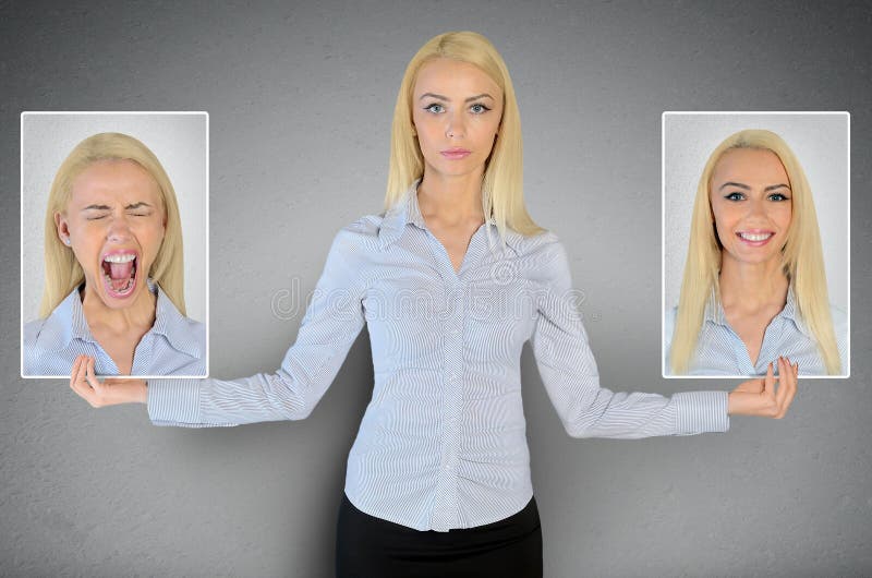 Happy and sad face stock images