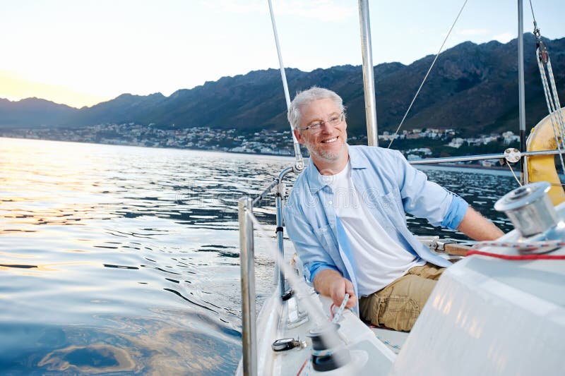 Happy sailing man boat