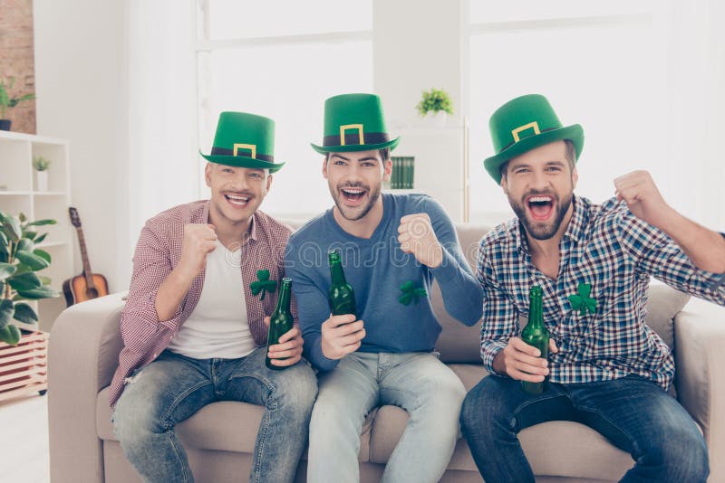 Happy Saint Patrick`s day! Attractive, handsome guys royalty free stock image Happy Saint Patrick`s day! Attractive, handsome guys royalty free stock image