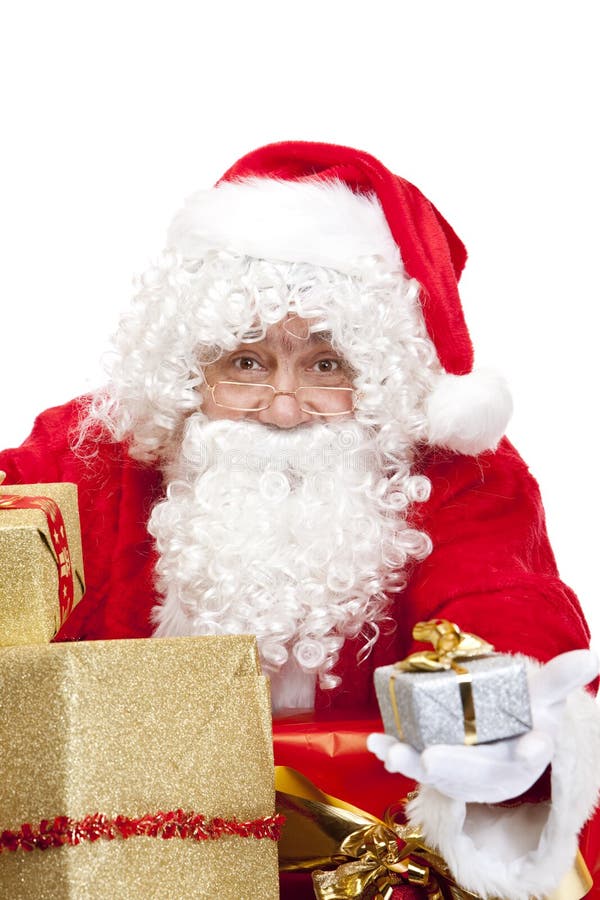 Happy Santa Claus with Christmas gifts