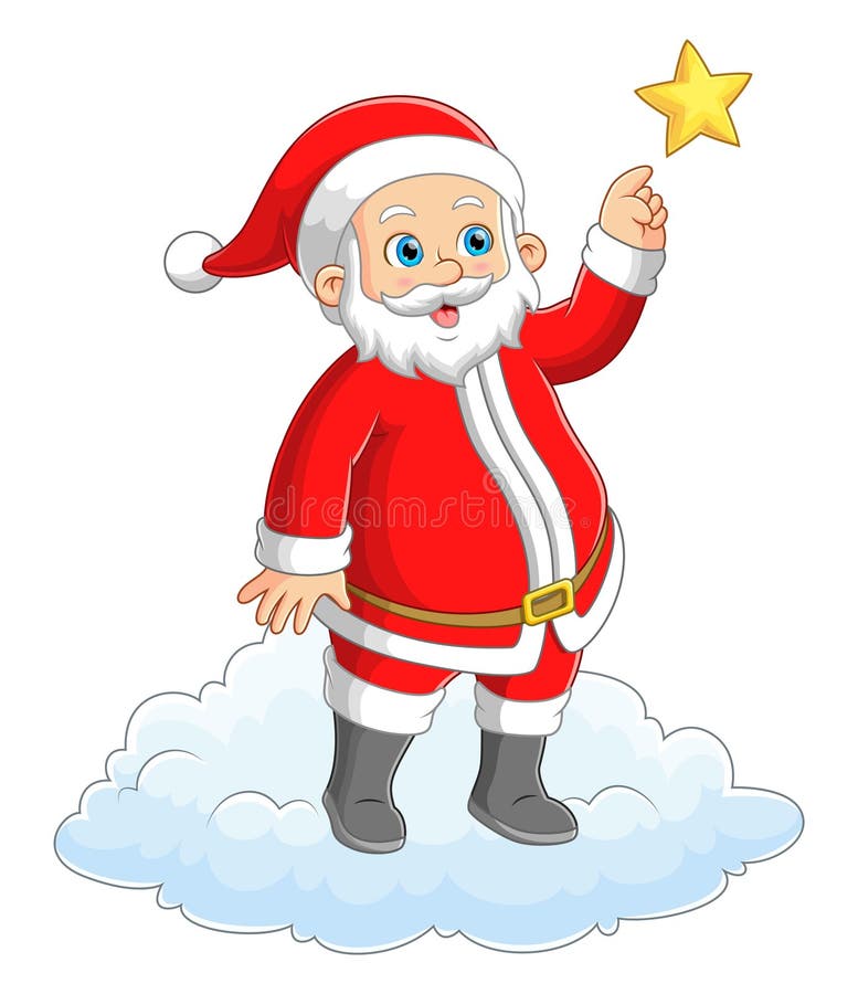 Happy Santa Claus Flying on the Sky Stock Vector Illustration of