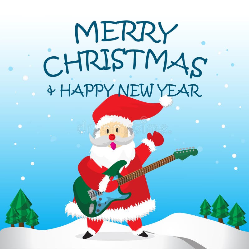 Santa Happy Electric Guitar And Merry Christmas Cartoon Stock Vector ...