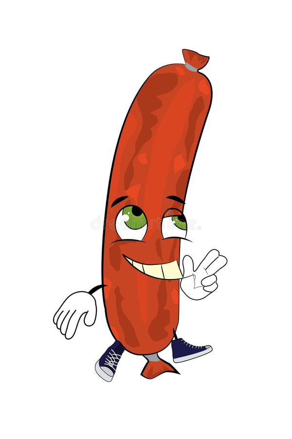 Happy sausage cartoon stock illustration. Illustration of meat 48914021
