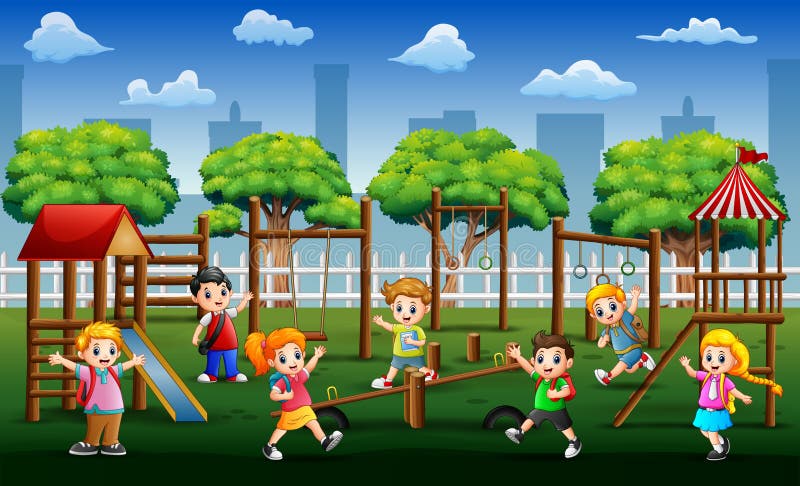 Happy School Children Playing in Public Park Stock Vector - Illustration of  cartoon, park: 169529262