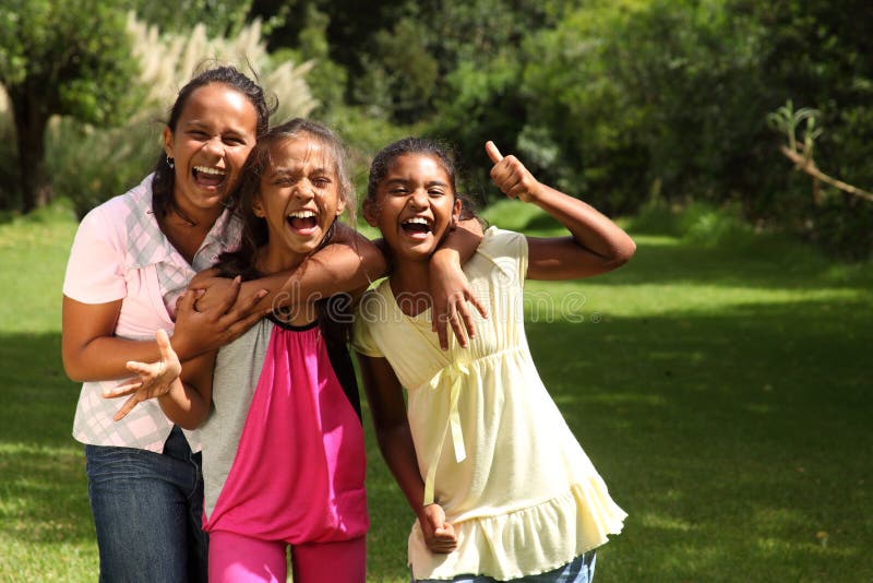 Happy school girls have fun laughing out loud