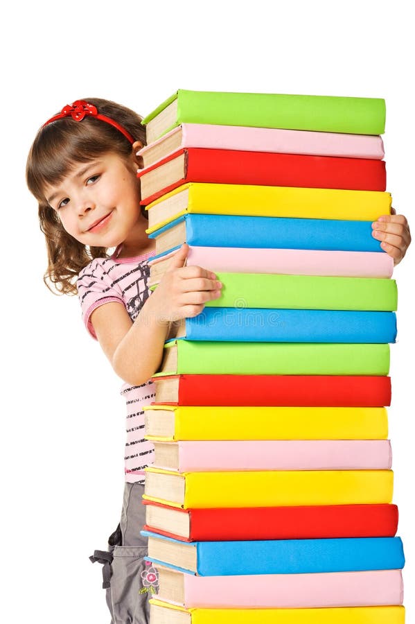 Little Girl Sitting on Stack of Books. Stock Image - Image of book ...