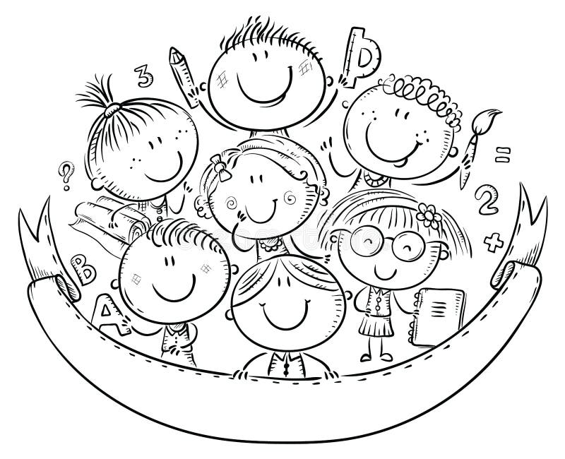 children at school clipart black and white