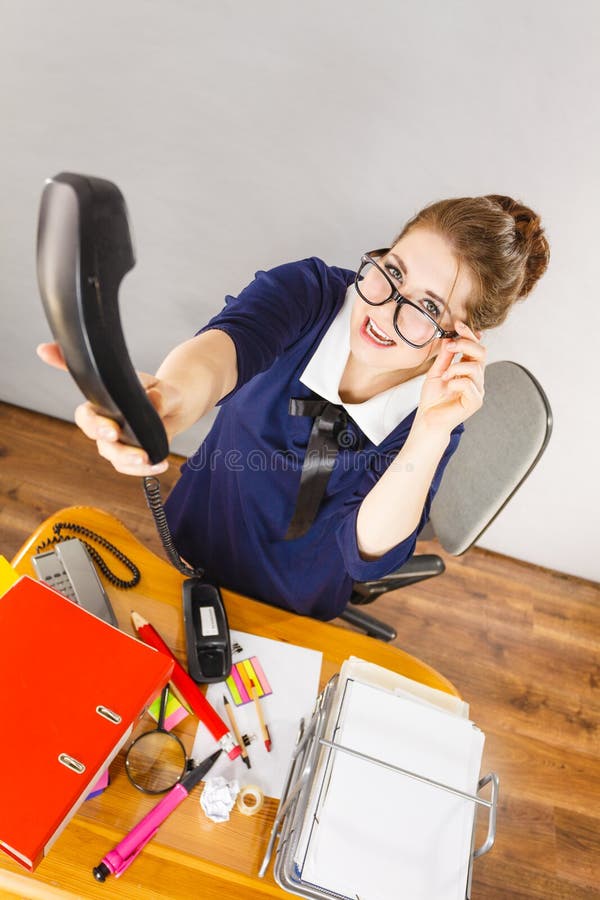 Happy Secretary Business Woman In Office Stock Image Image Of Talking