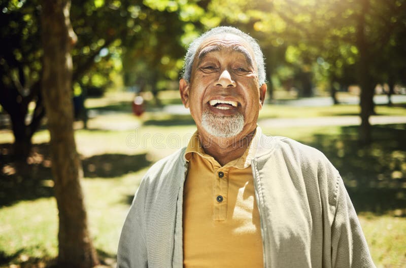 Happy, senior man and portrait in nature, garden or park with freedom, confidence and wellness in retirement. Relax