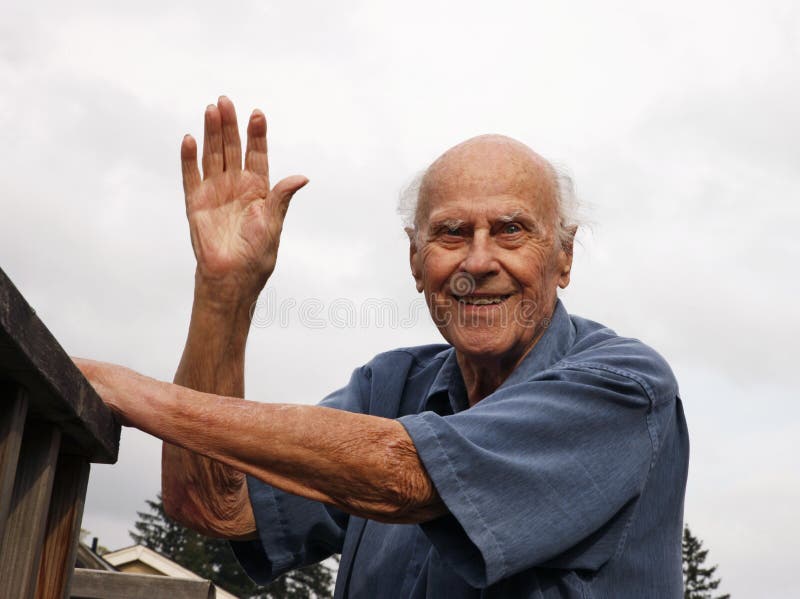 Happy Senior Waving Outside Stock Photo - Image of elders, grandfather ...