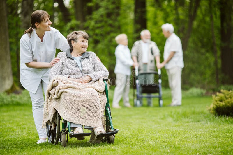 Caregiver Keeping Senior Man Company Stock Image - Image of american ...