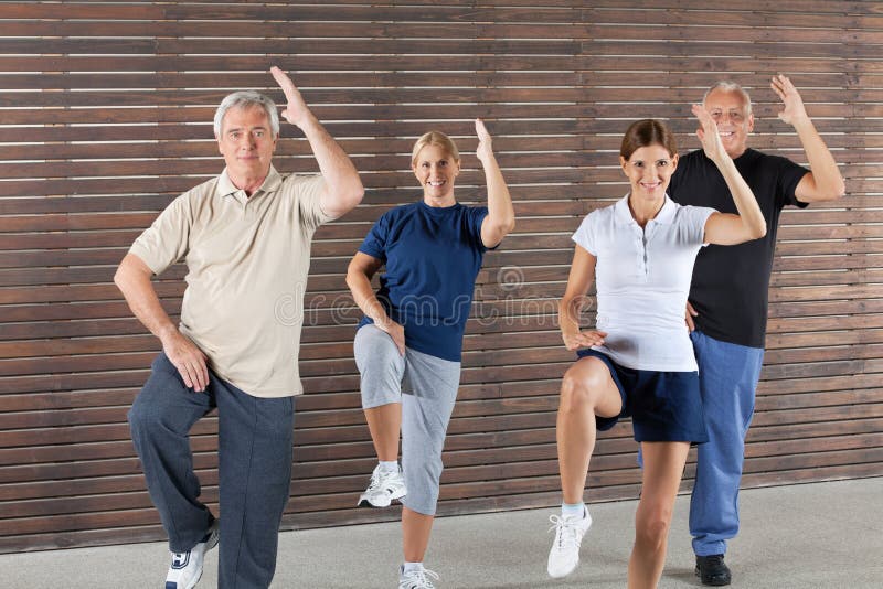 Happy Seniors Doing Aerobic in Gym Stock Image - Image of retired