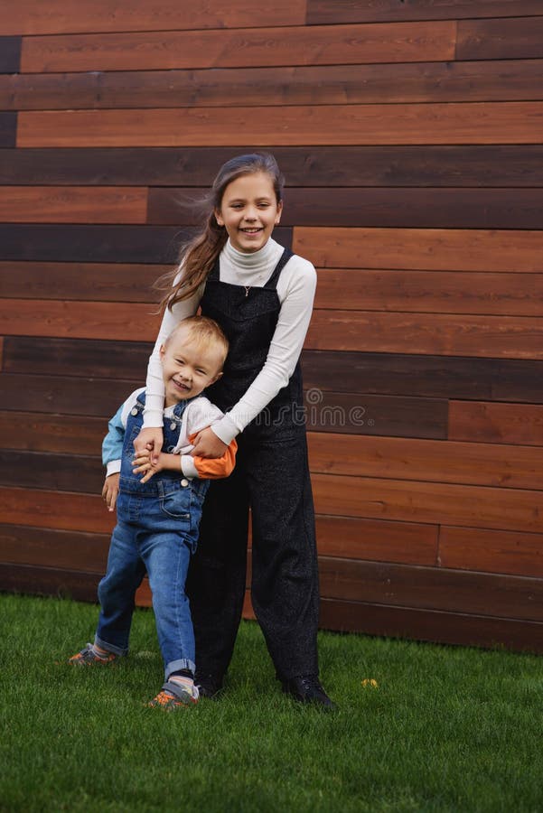 Happy siblings stock photos