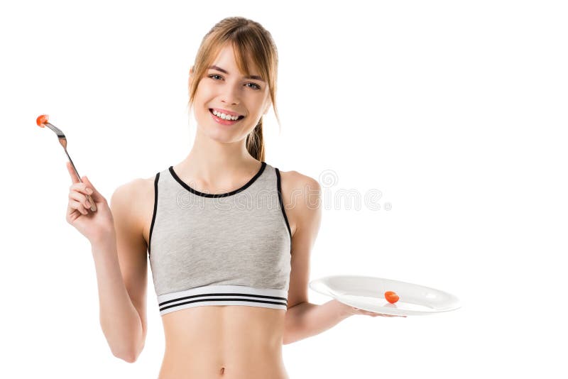 happy slim woman eating tiny cherry tomato stock photography happy slim woman eating tiny cherry tomato stock photography