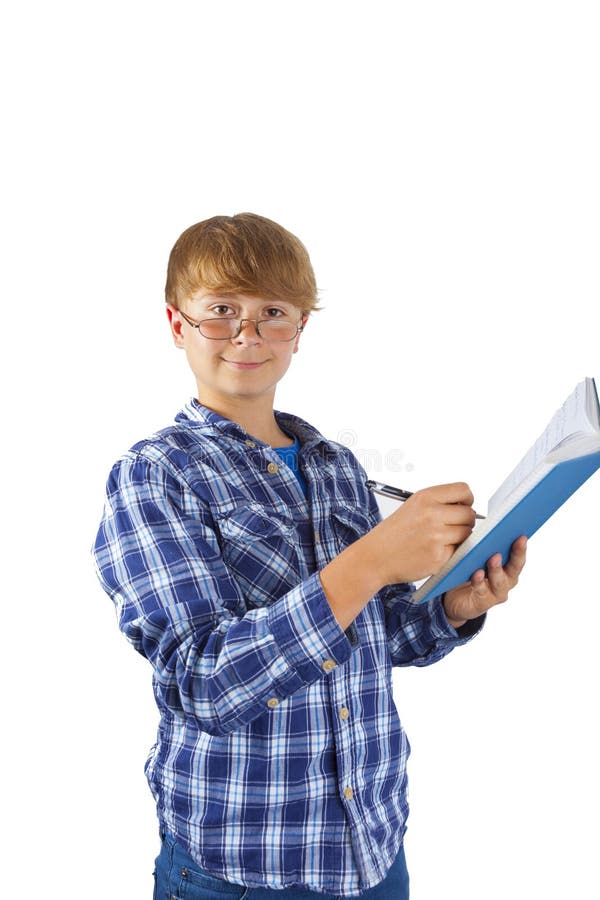 Happy smart boy is reading