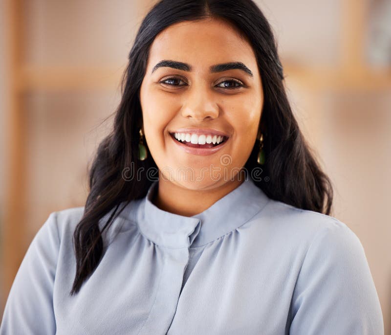Happy Smile And Portrait Of Indian Woman In Office For Management