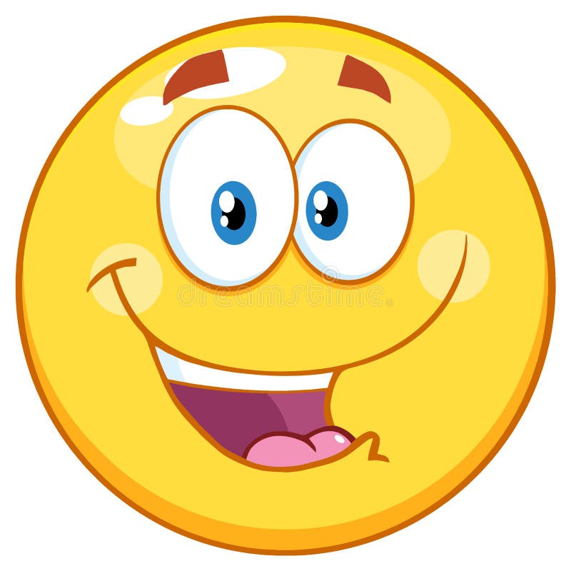 Happy Smiley Yellow Emoticon Cartoon Mascot Character Stock Illustration -  Illustration of friendly, icon: 182682190
