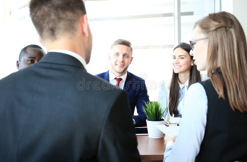 Happy smiling business team stock image