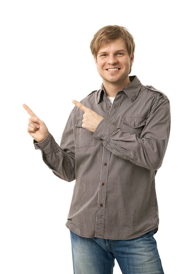 Happy smiling casual man pointing cutout royalty free stock photo Happy smiling casual man pointing cutout royalty free stock photo