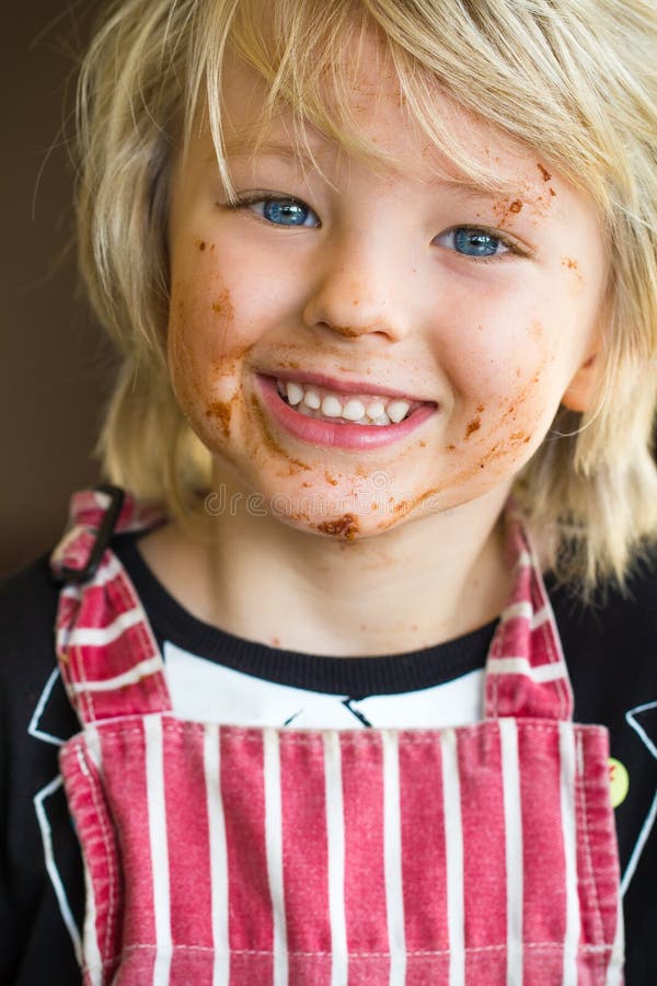 Happy, Smiling Child with Messy Chocolate Face Stock Photo Image of