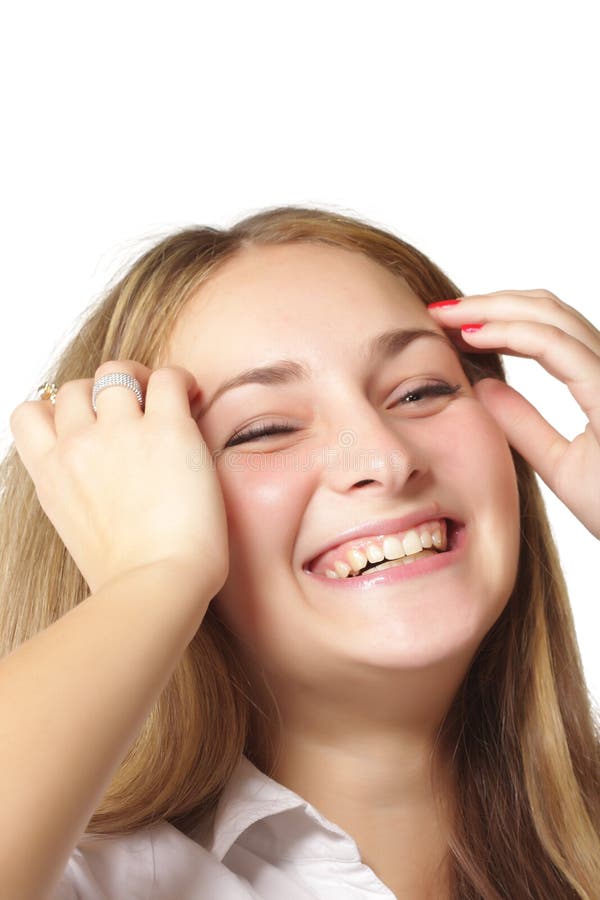 Portrait of happy smiling girl over white background. Cut smiling stock images, royalty-free photos and pictures