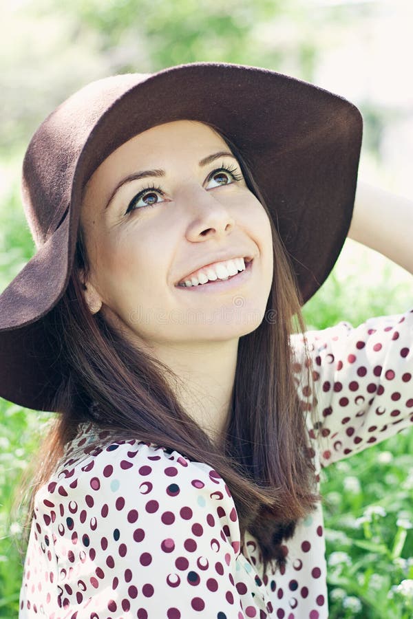 Happy Smiling Girl Looking Up Stock Photo Image of female, relaxing 30735076