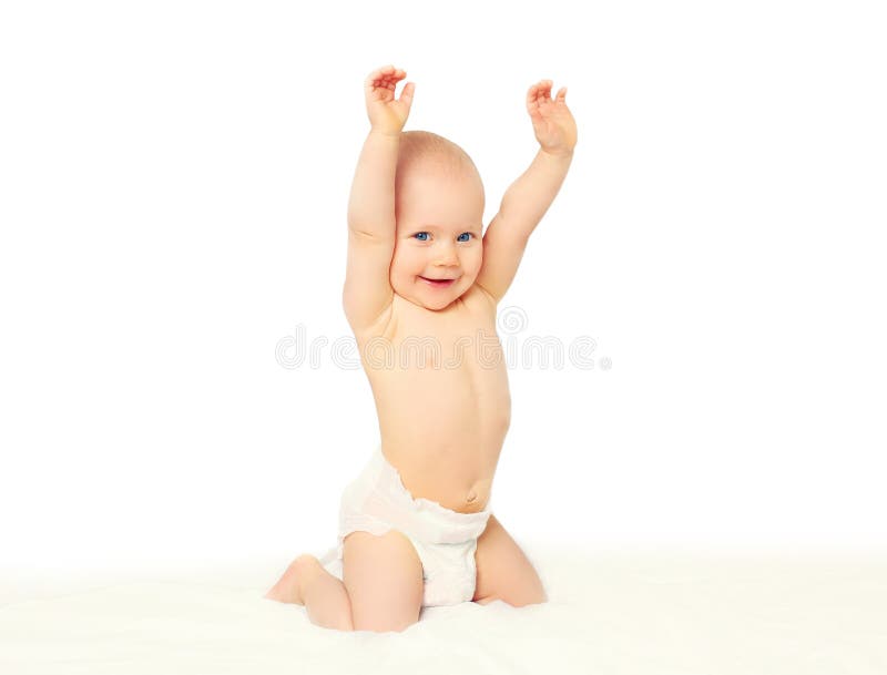 Happy smiling little baby playing on bed royalty free stock photography Happy smiling little baby playing on bed royalty free stock photography
