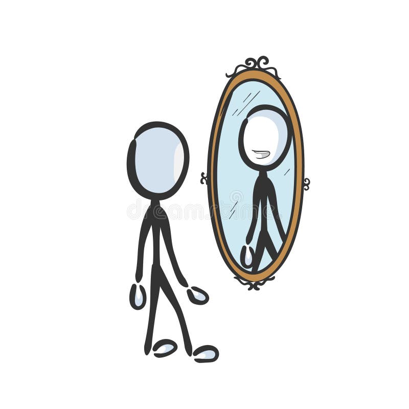 Vector simple self esteem reflection in the mirror. 