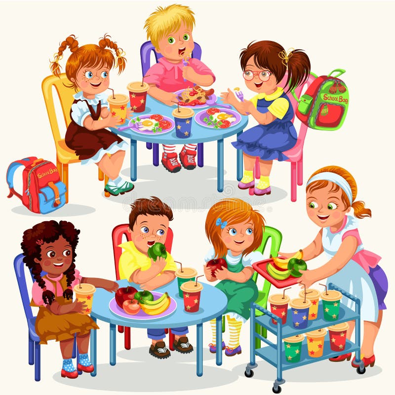 Premium Vector  Children having lunch in canteen