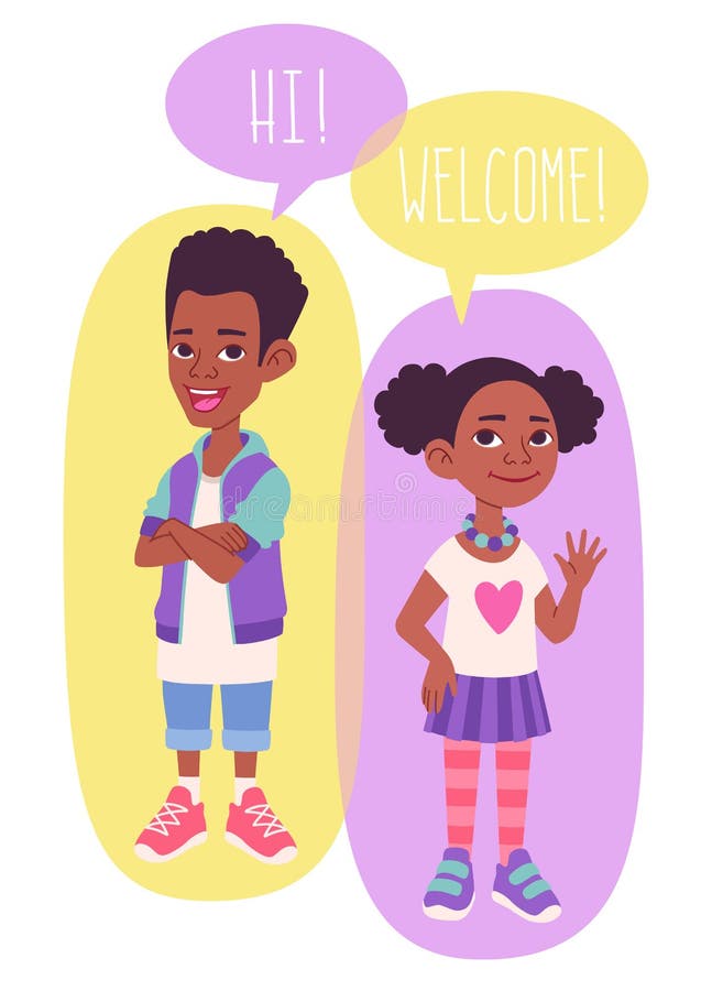 Black African American Children, Boy and Girl Full Length Cartoon Characters with Comics Speech Bubbles. Stock Vector - Illustration of happy, american: 186890558 Black African American Children, Boy and Girl Full Length Cartoon Characters with Comics Speech Bubbles. Stock Vector - Illustration of happy, american: 186890558