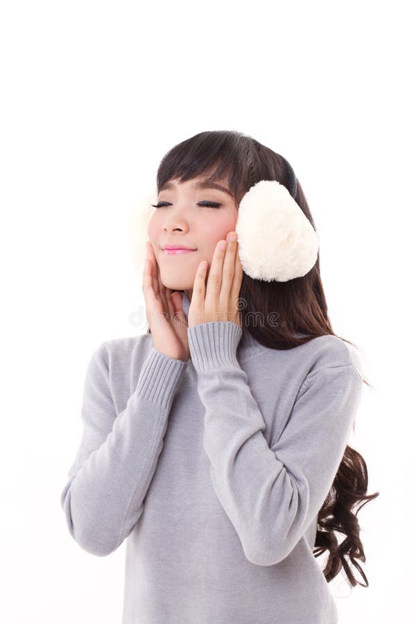 Happy, smiling, woman with earmuffs