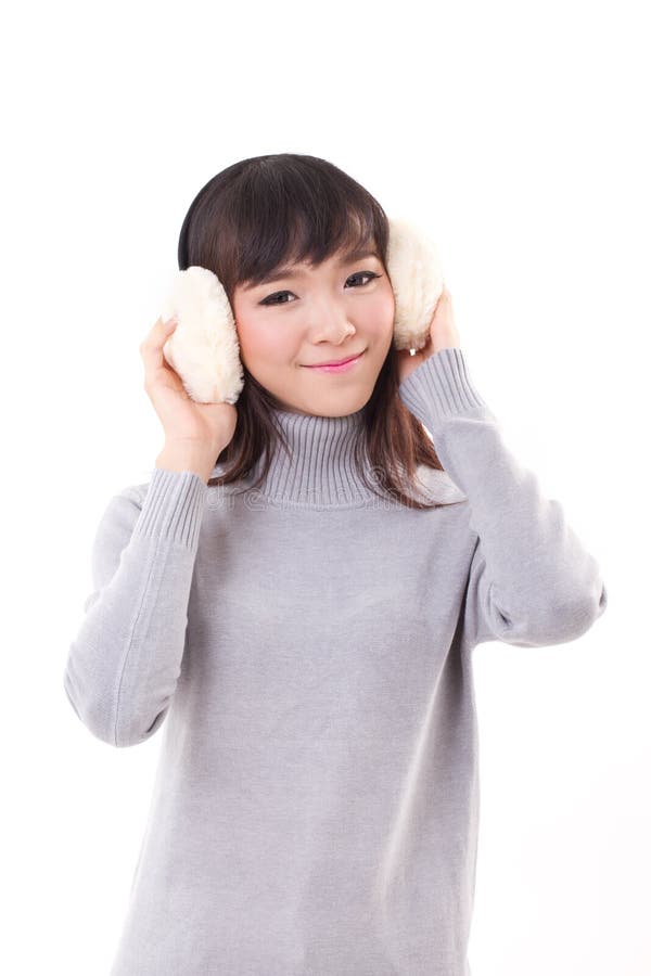 Happy, smiling woman with earmuffs