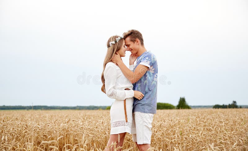 Happy Smiling Young Hippie Couple Outdoors