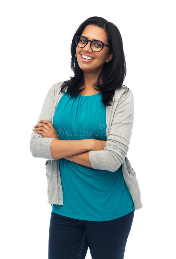 Happy smiling young indian woman in glasses