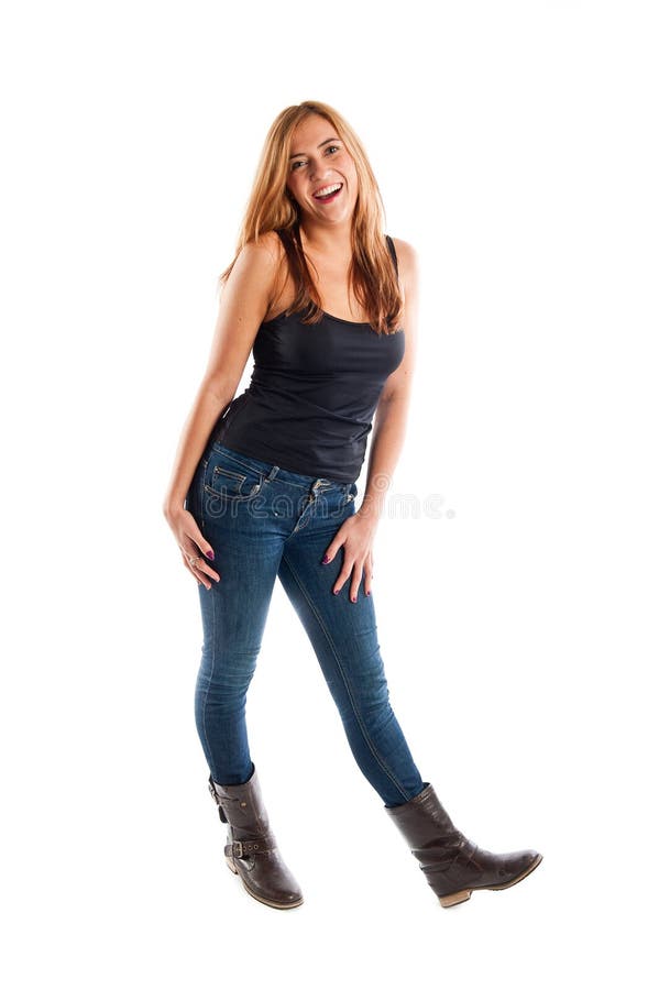 Full Body Portrait of a Happy Smiling Young Woman Stock Photo - Image ...