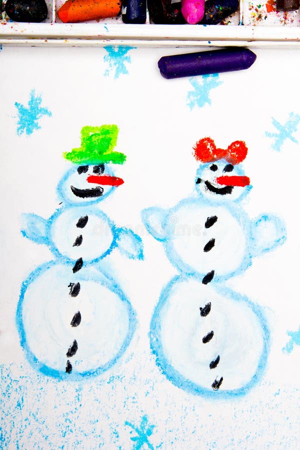 Happy snowman couple stock illustration Illustration of crayons 83771705