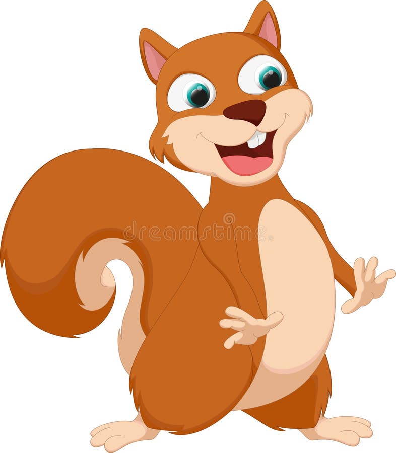 Happy Squirrel with Santa Hat Holding a Gift in the Snow Stock