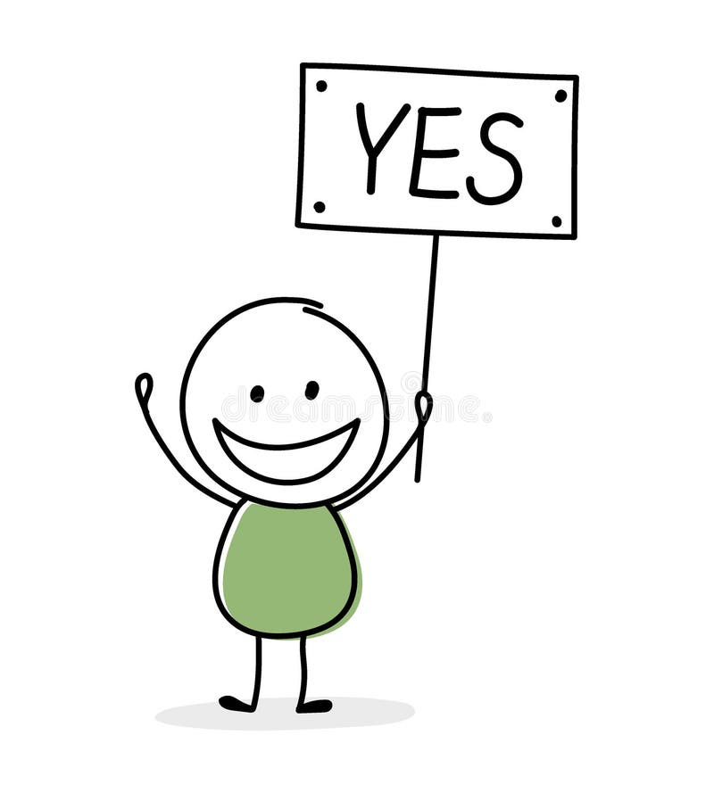 Happy Stickman with Text on a Board Yes. Business Concept Stock