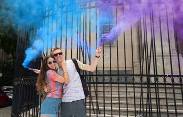 Happy Students With Fireworks On The Last Day Of Classes Stock Photo Image Of Event Bright