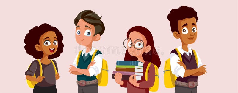 Happy Students Going Back To School Vector Cartoon Illustration Stock Happy Students Going Back To School Vector Cartoon Illustration Stock