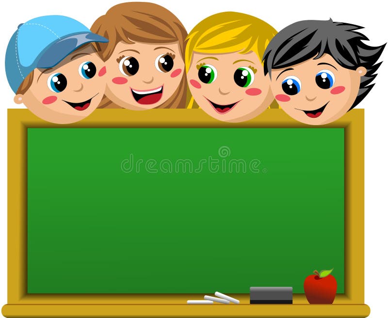 Happy Students Looking at Empty Blackboard stock illustration