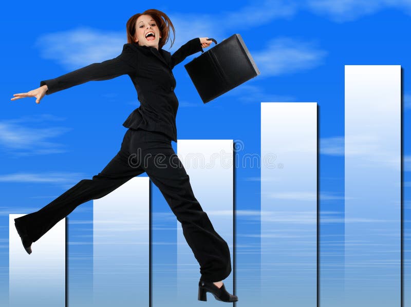 Happy Successful Business Woman Jumping and Smiling