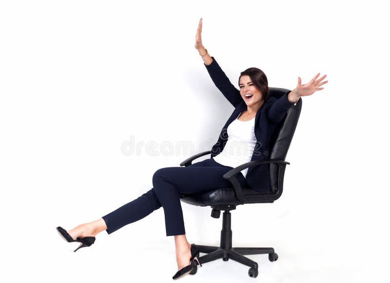 Happy successful business woman in office chair royalty free stock images Happy successful business woman in office chair royalty free stock images