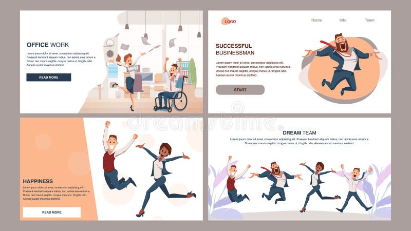Happy Successful Coworking Business Team Jump Up Stock Vector Illustration Of Company Coworker