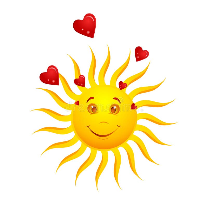 Happy sun with hearts stock illustration