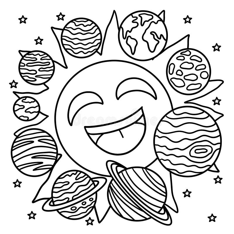Happy Sun and Solar System Coloring Page for Kids Stock Vector ...