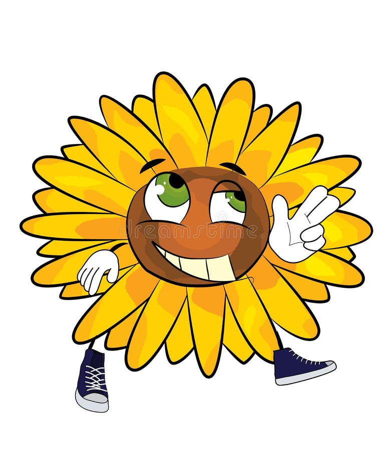 Happy sunflower cartoon stock illustration. Illustration of yellow ...